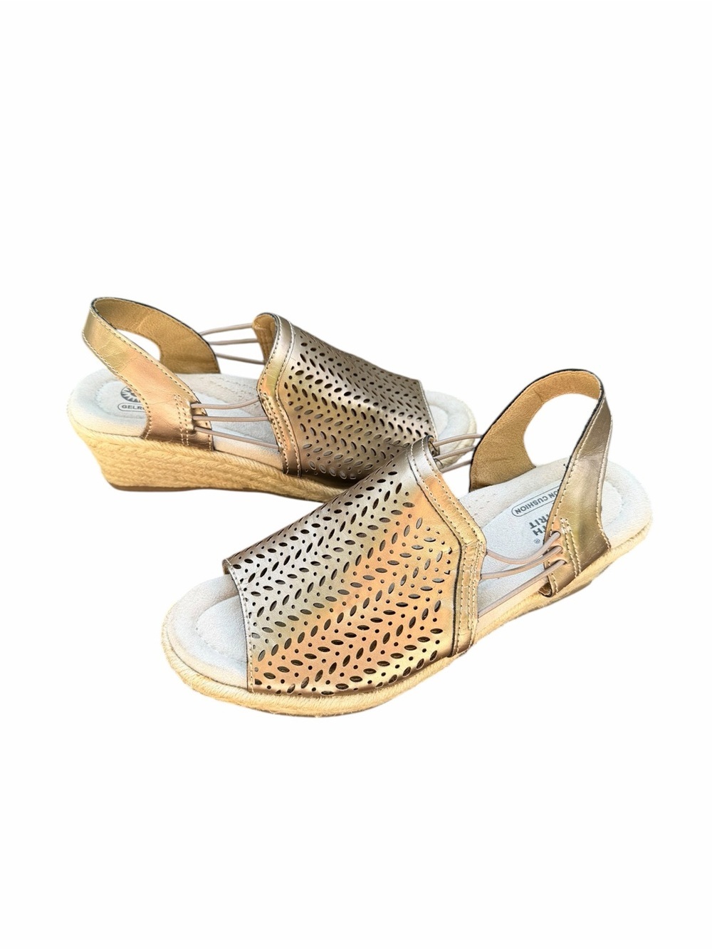 Earth Spirit Women’s US 7 Metallic Gold Perforated Slingback Sandals Cushioned
